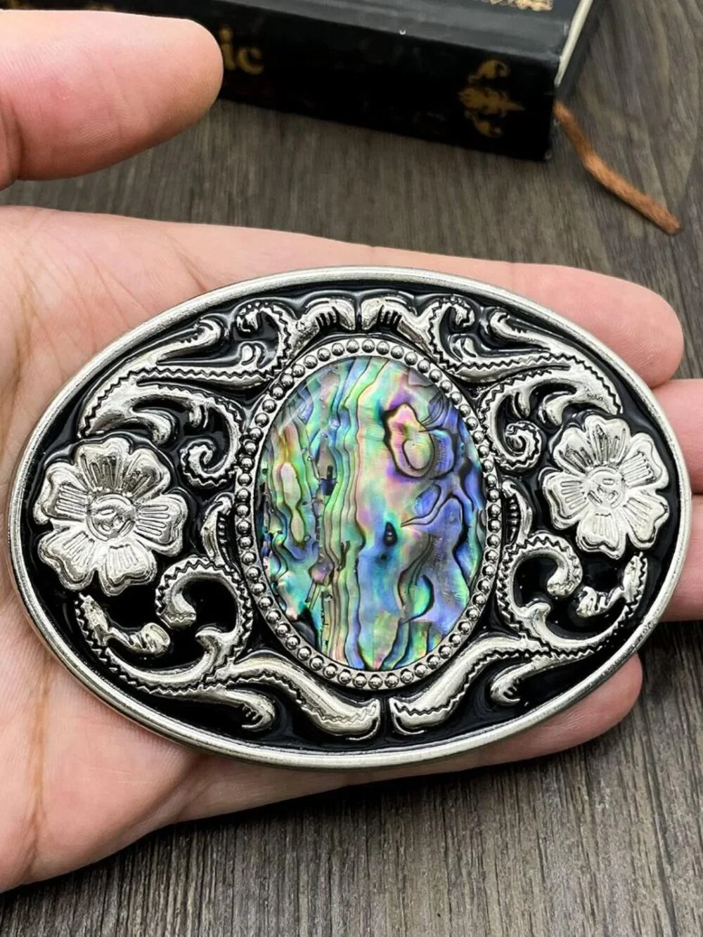 Men's Abalone Shell Vintage American Western Cowboy Turquoise Stone Belt Buckle
